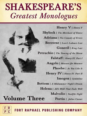 cover image of Shakespeare's Greatest Monologues--Volume III